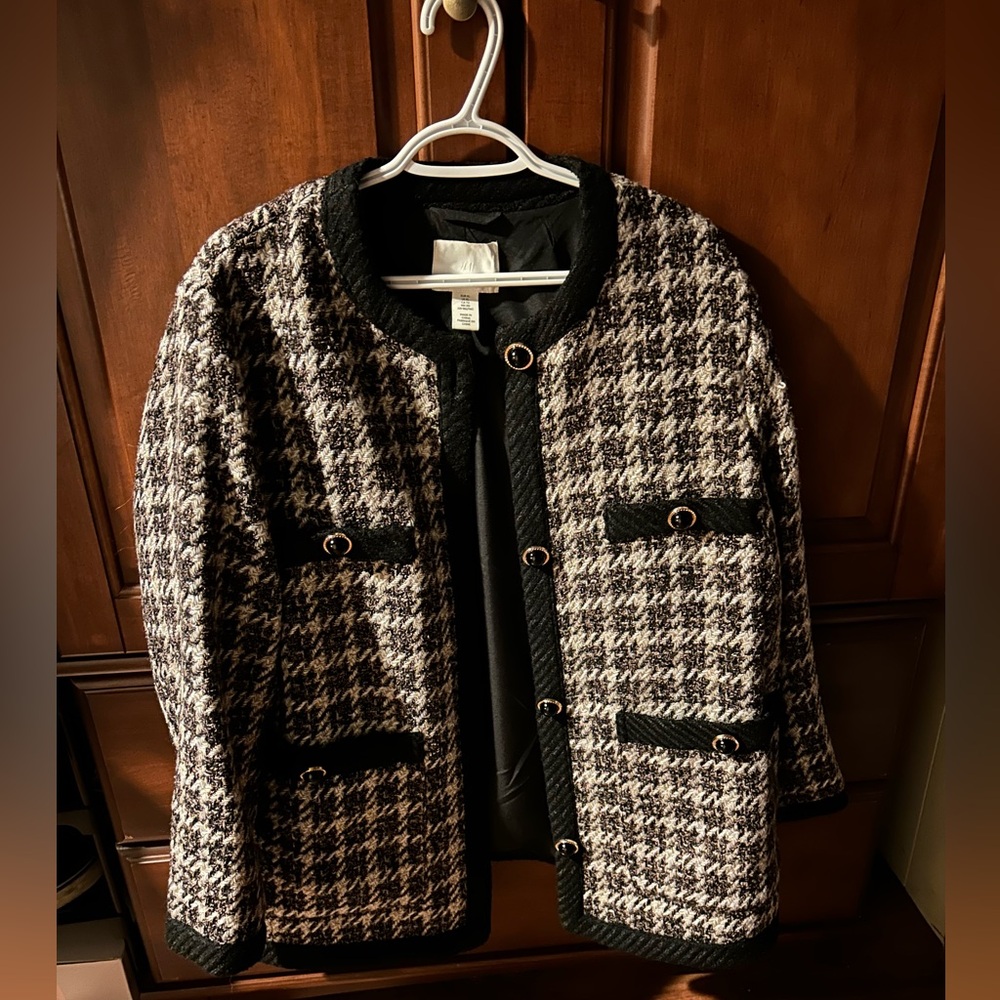 H&M Black and White Houndstooth Blazer